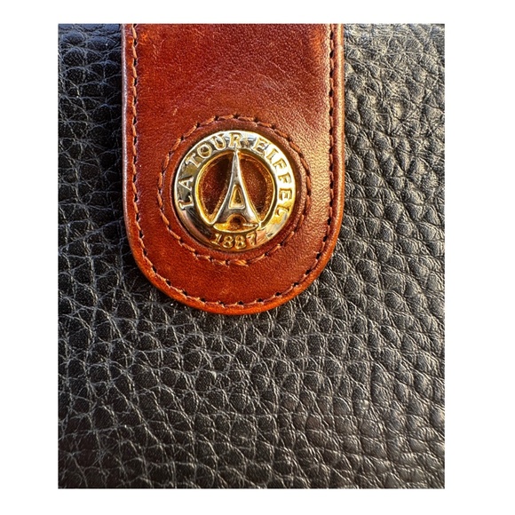 LA TOUR EIFFEL Vintage Bifold Pebbled Leather Wallet Black Tan 7.25x4x0.5" - Picture 6 of 8